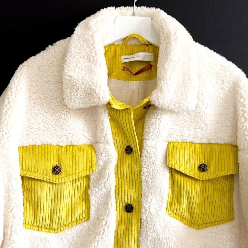 Anthropologie Leslie Sherpa Jacket Size M, Ecru, Yellow NWT - Picture 6 of 16